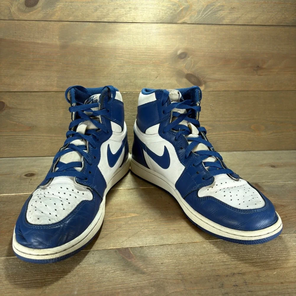 Nike Air Jordan 1 Retro Mens 10.5 shoes White Storm Blue Basketball sneakers